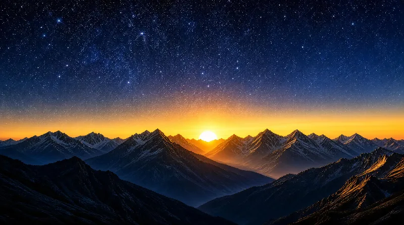 Starry Dawn Over Snowy Mountains