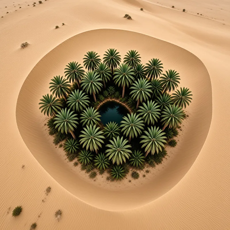 Desert Oasis with Palm Trees