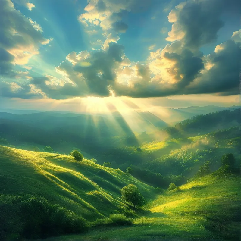 Sunbeams over Green Valleys