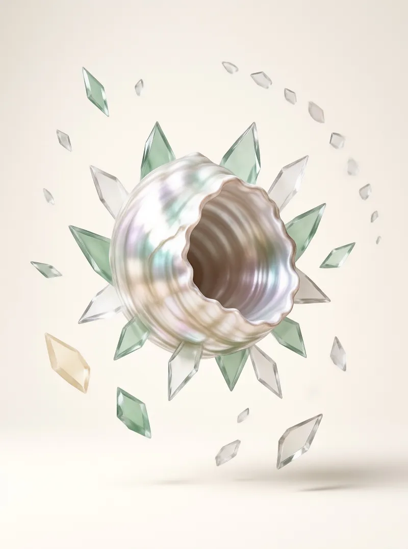 Iridescent Shell with Crystals