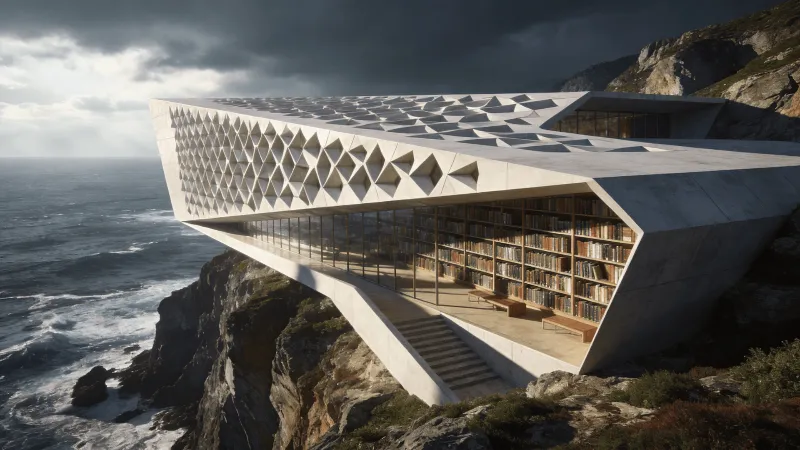 Library with Parametric Facade — Coastal Cliff