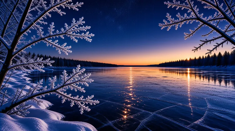 Frozen Lake Winter Sunset