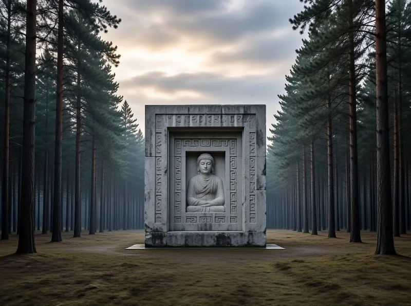 Buddha Monument in Pine Forest