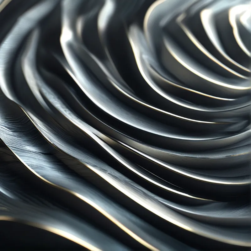 Close-up view of swirling metallic surfaces with smooth gradients and bright golden highlights along the edges.
