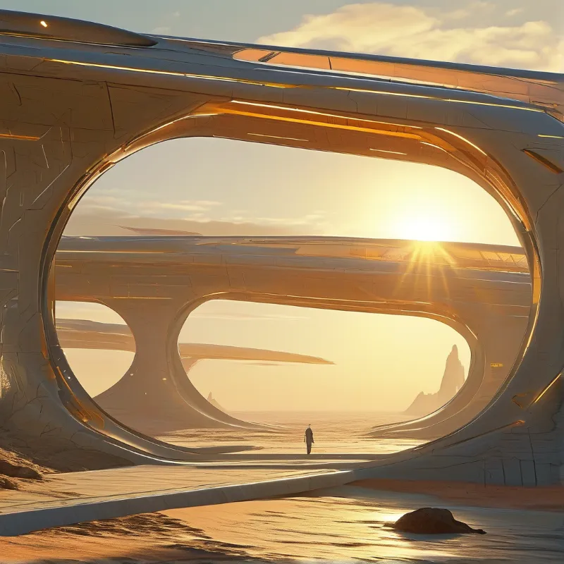 Futuristic Golden Arch Scene