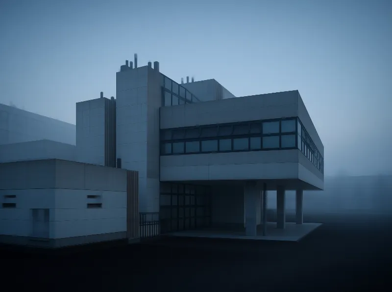 Modern Building in Fog