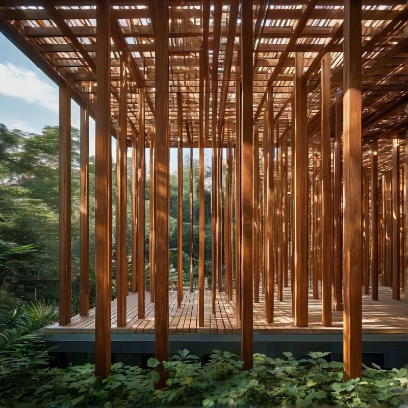 Sunlit Wooden Pergola