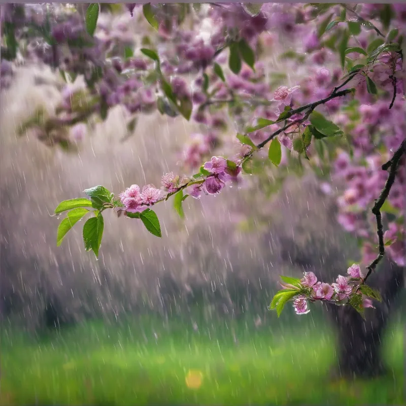 Cherry Blossoms in Rain