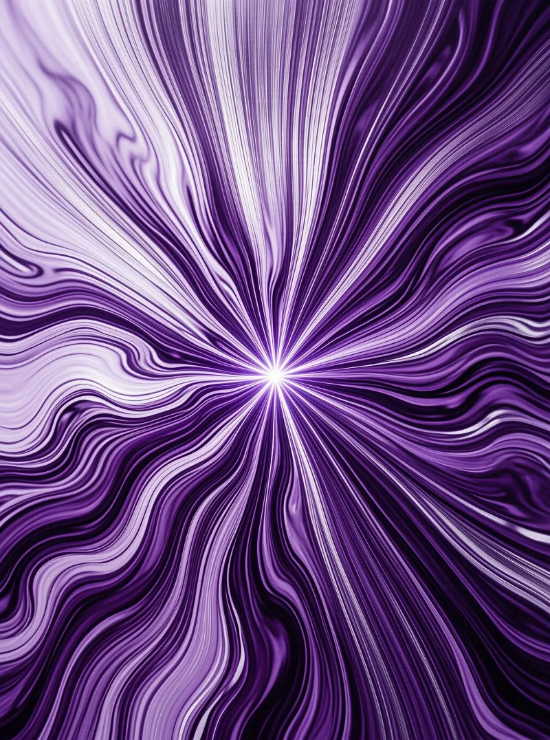 Glowing strands of purple and lavender fan outward from a bright white center like liquid fabric.