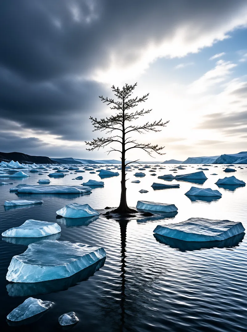 Solitary Tree Amid Icebergs