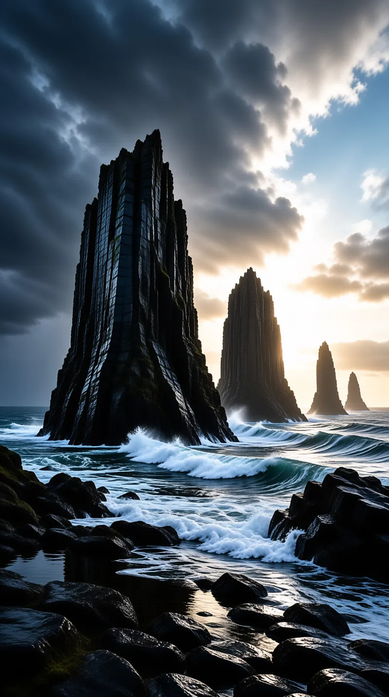 Towering Sea Stacks at Sunset