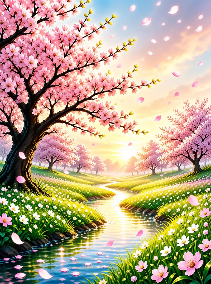 Pink Sakura Spring Landscape