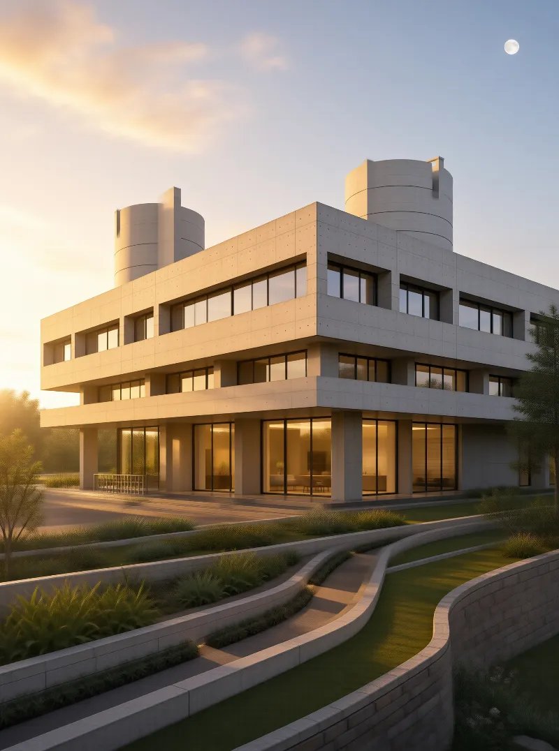 Modern Building at Sunset