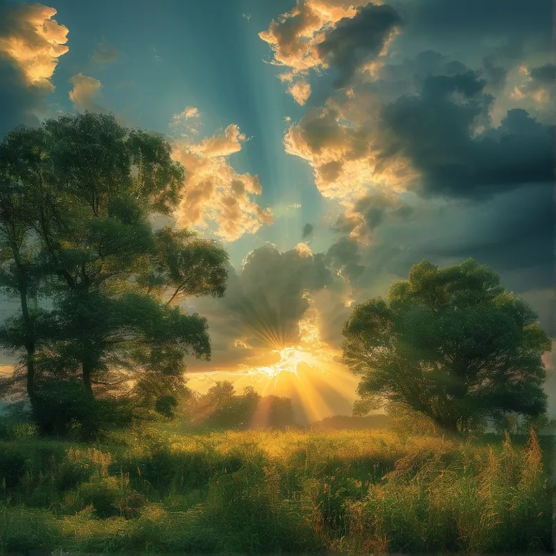 Golden Sunbeams Over Fields