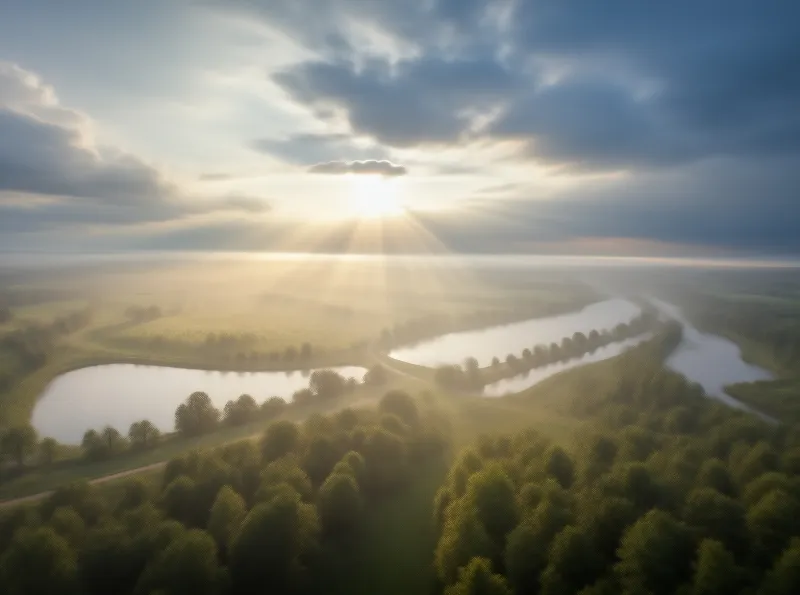 Aerial View of River and Forest