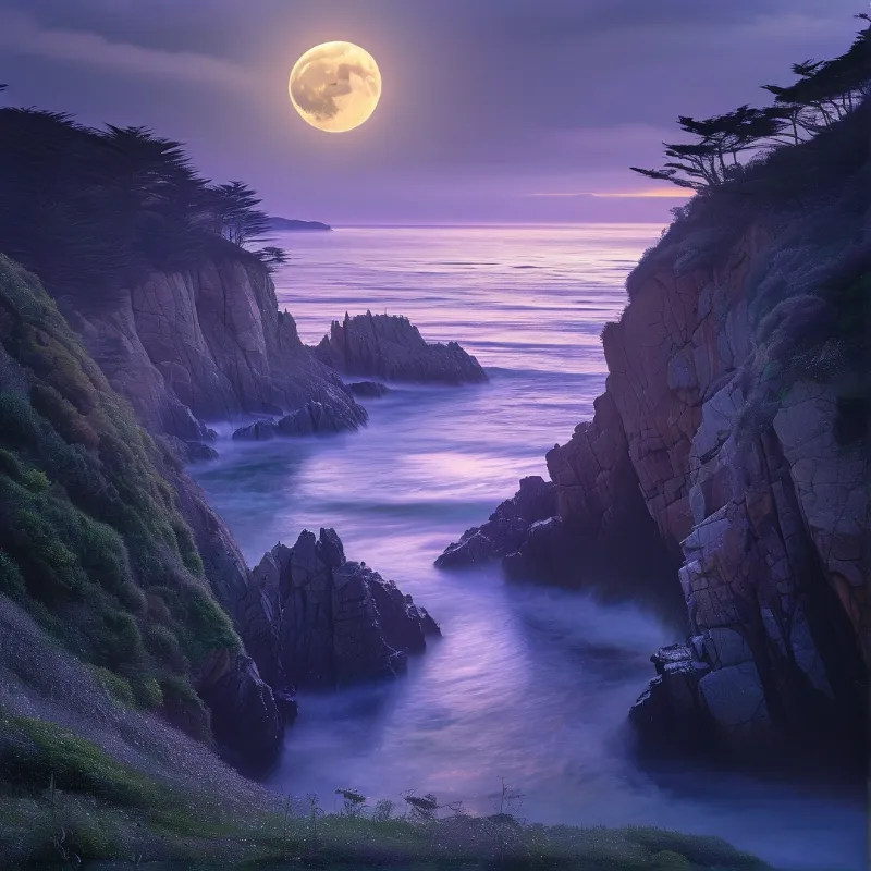 Moonlit Coastal Cove