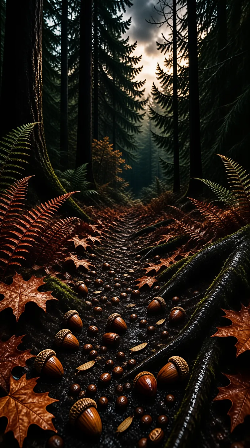 Acorn Covered Forest Trail