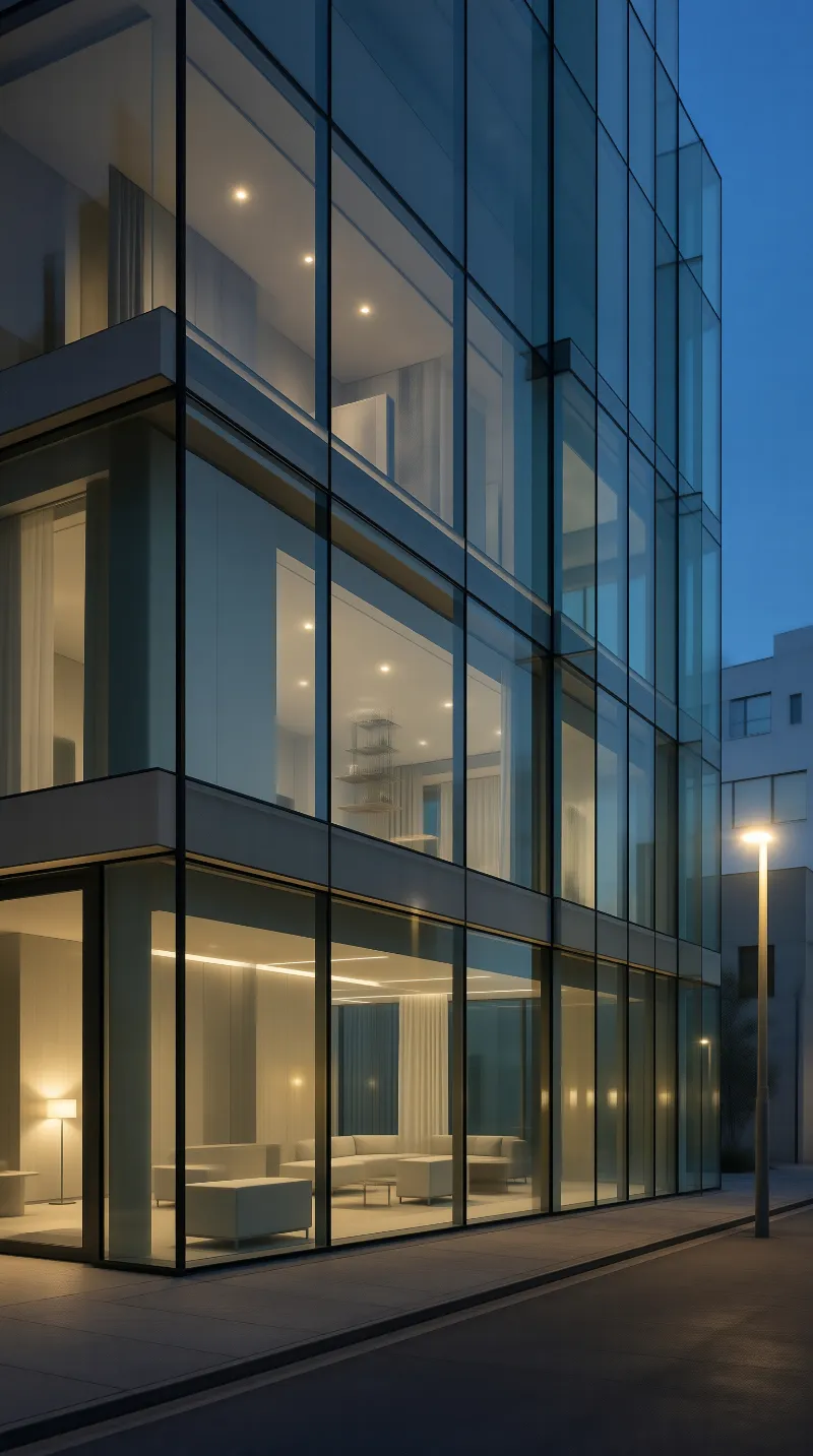 Modern Glass Building at Dusk