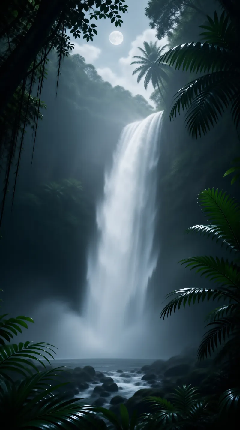 Moonlit Waterfall Landscape