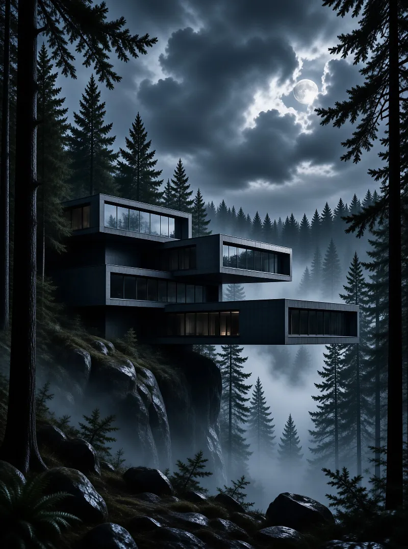 Moonlit Modern Cliffside Residence
