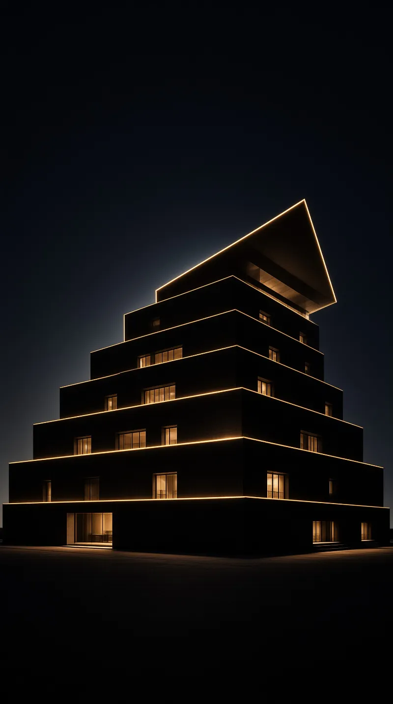 Modern Stepped Building at Night