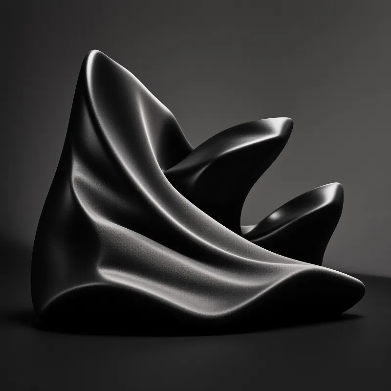A monochromatic smooth object with wavy ridges sits against a grey gradient backdrop under focused lighting.
