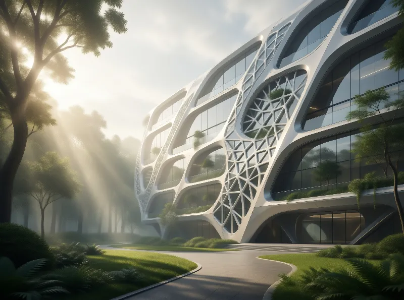 Futuristic Organic Building in Forest