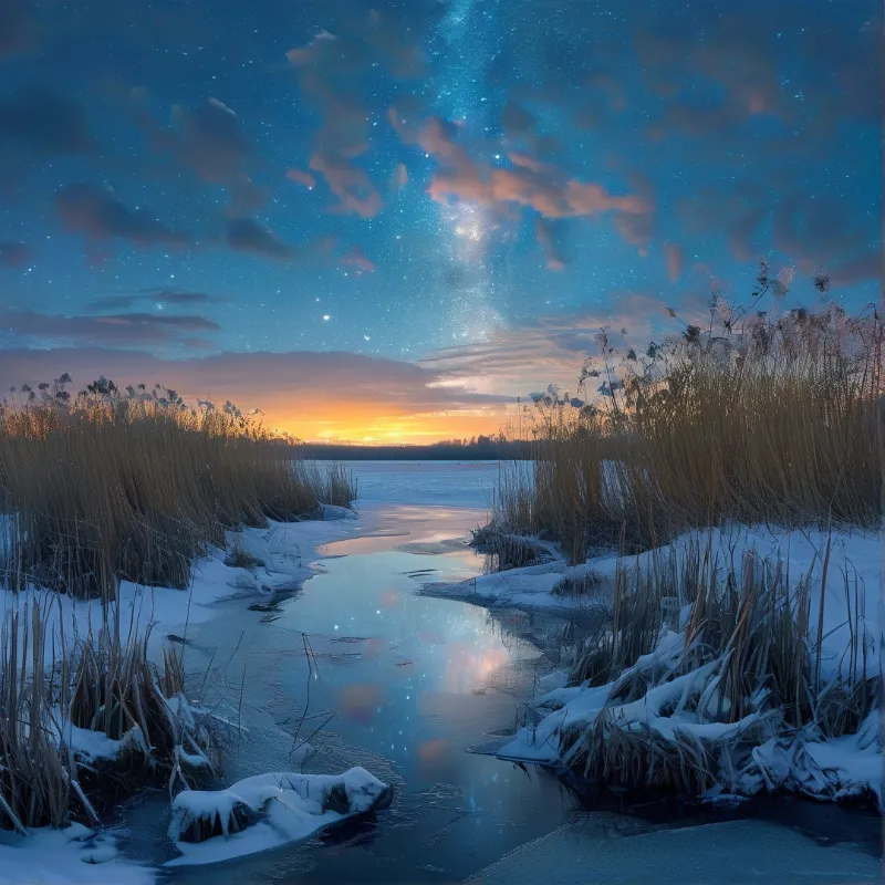 Starlit Winter River Scene