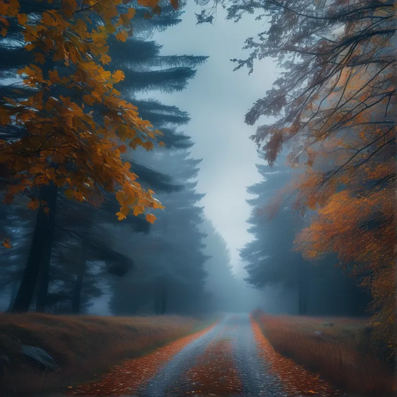 Misty Forest Path in Autumn