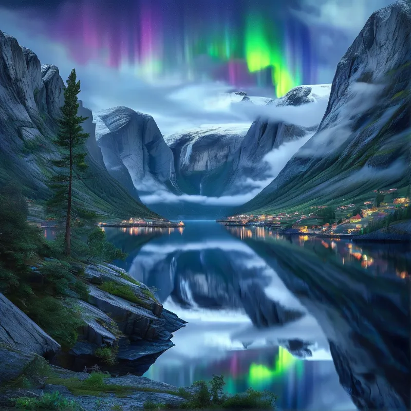 Aurora over Mountain Lake
