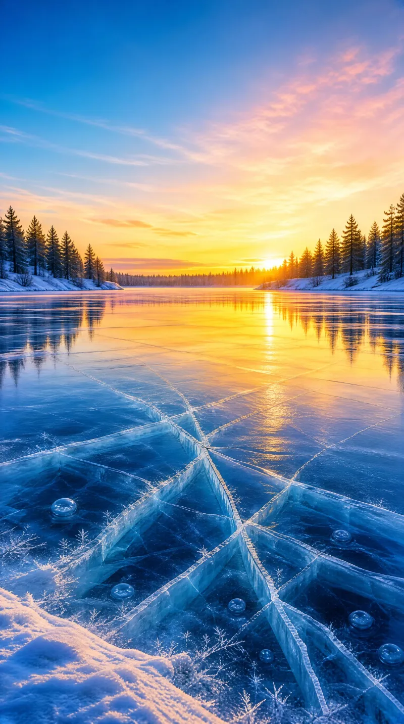 Frozen Lake at Sunset