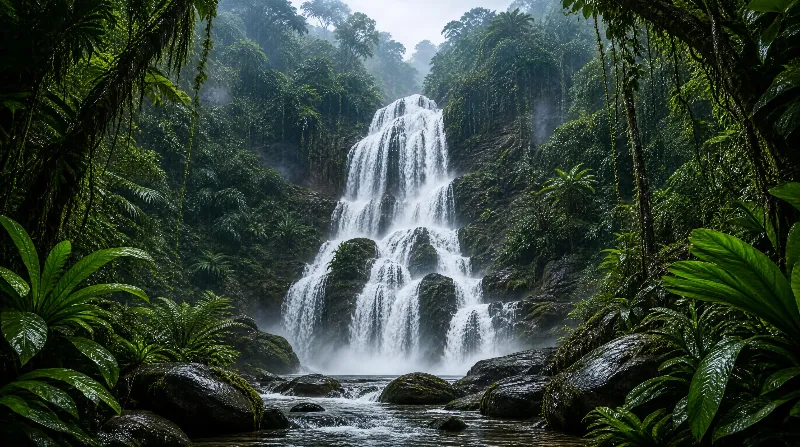 Tropical Waterfall in Rainforest