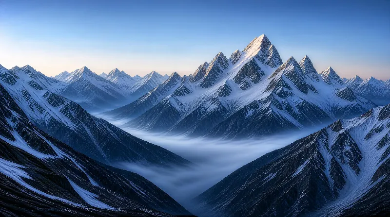 Snowy Mountain Peaks with Clouds