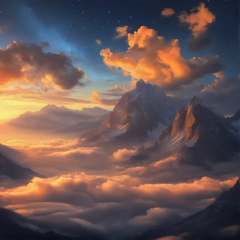 Peaks Above Clouds Sunset Landscape