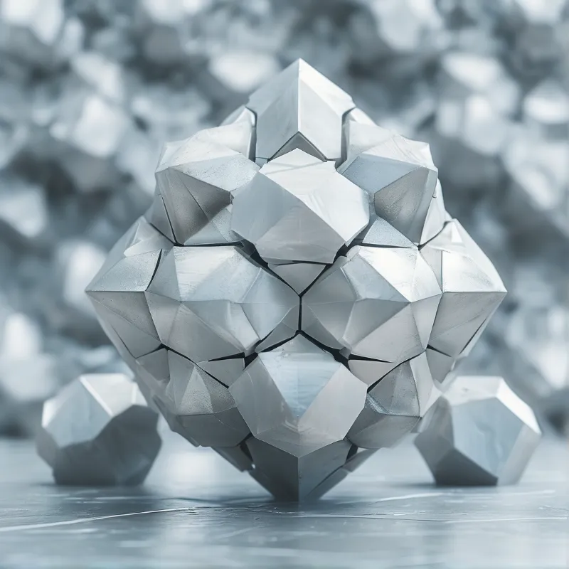 A pale multifaceted gem sits upright among smaller shards, with a soft field of blurred crystals behind it.