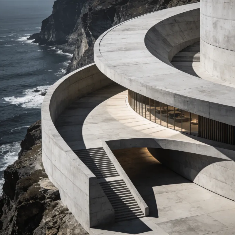 Cultural Center with Curved Concrete — Coastal Cliff
