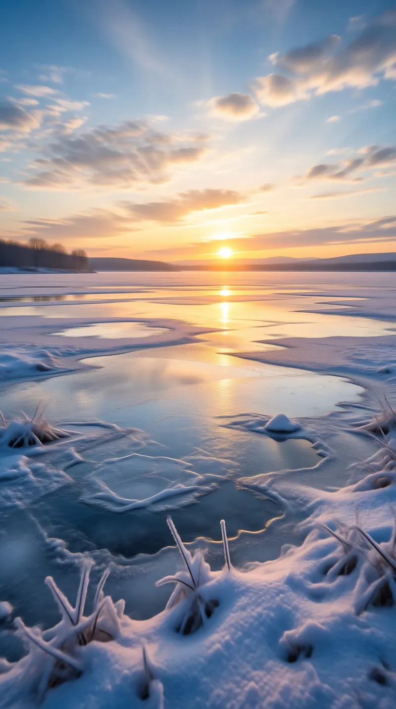 Winter Sunrise on Frozen Lake