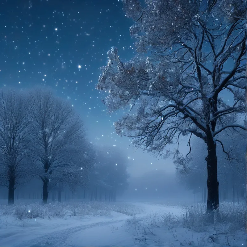 Snowy Night Forest