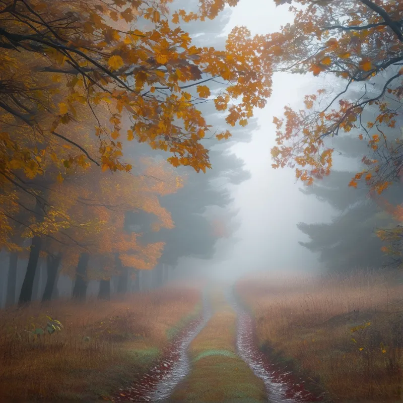 Misty Autumn Forest Path