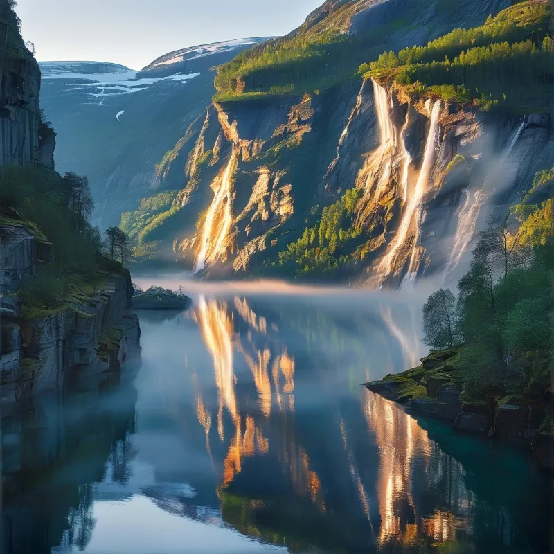 Golden Waterfall Landscape
