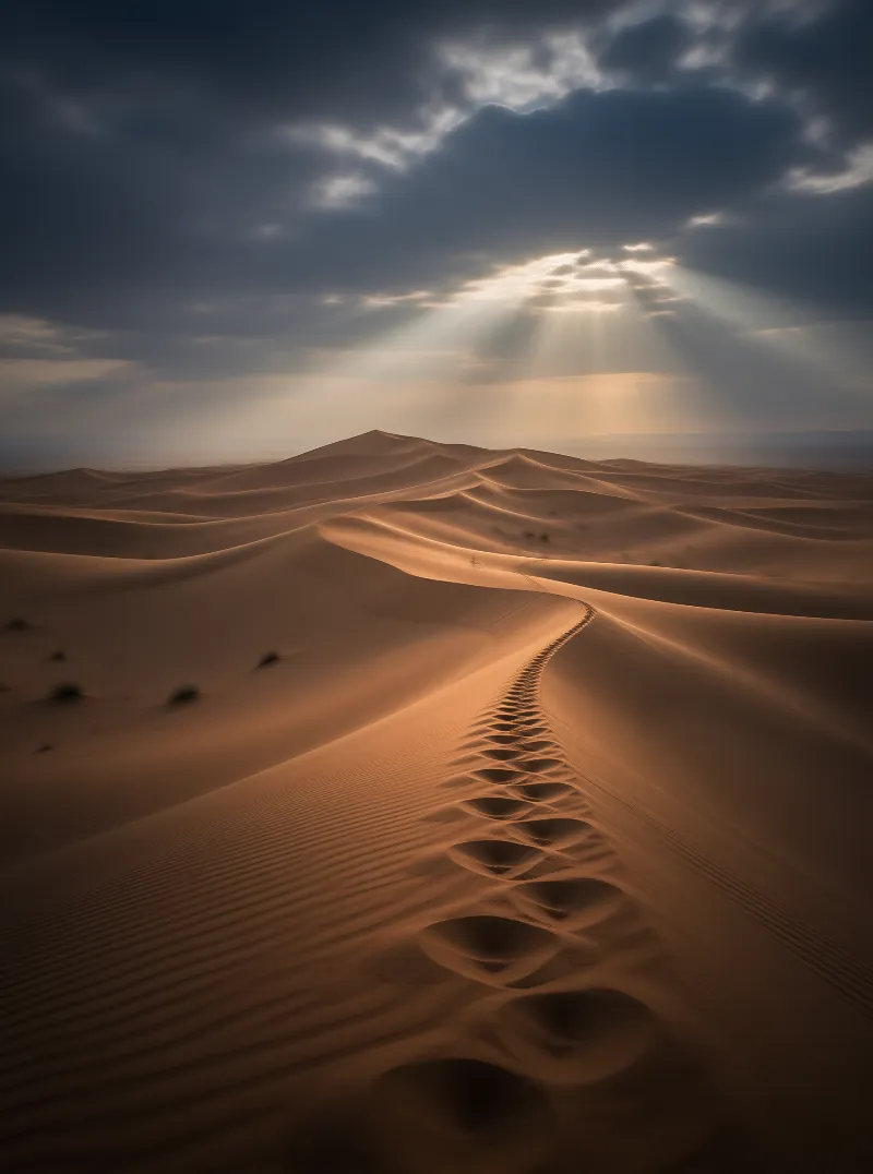 Footprints Across Desert Dunes