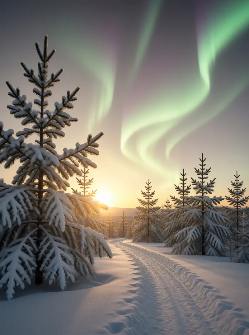 Aurora Winter Forest Landscape