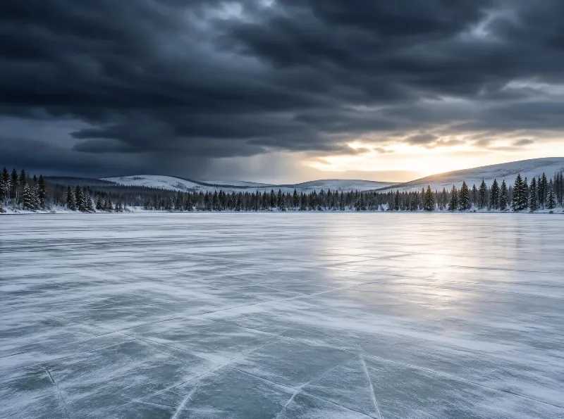 Frozen Lake Winter Scene