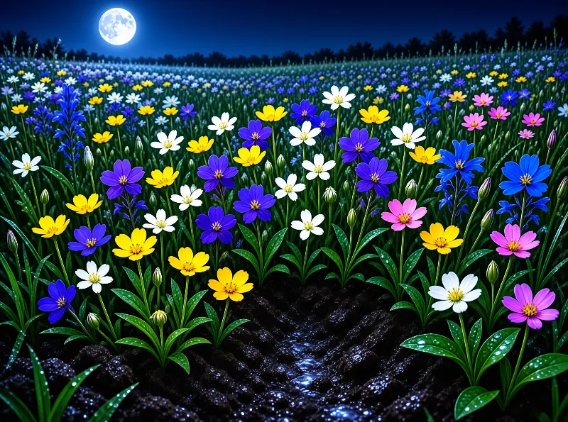 Moonlit Wildflower Meadow