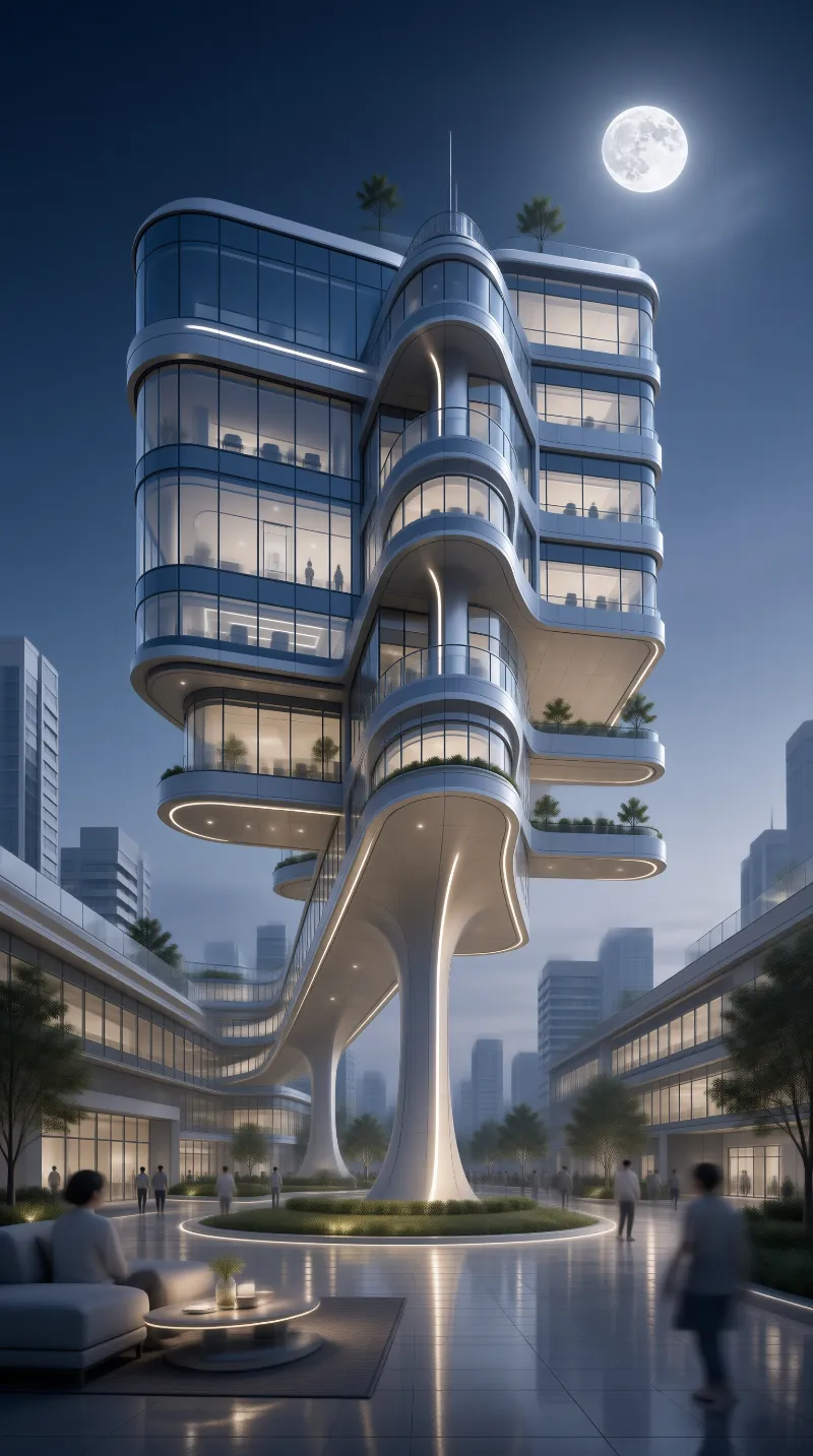 Futuristic Tower at Night