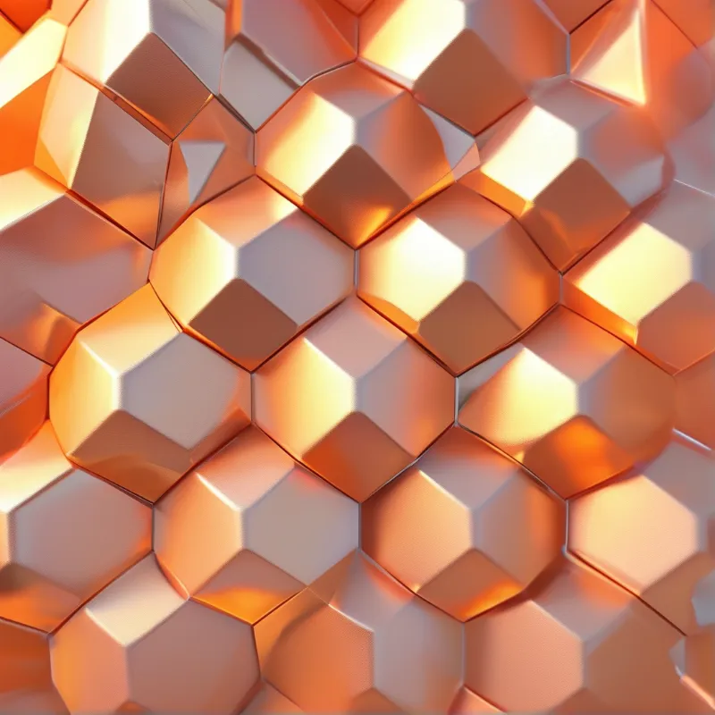 A close-up view of raised hexagonal shapes featuring a glossy peach and orange color palette with soft lighting.
