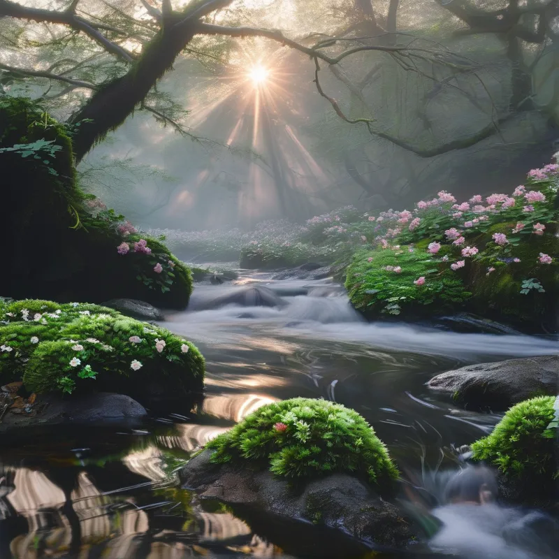 Enchanted Misty Forest Stream