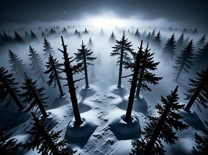 Misty Snowy Forest Night