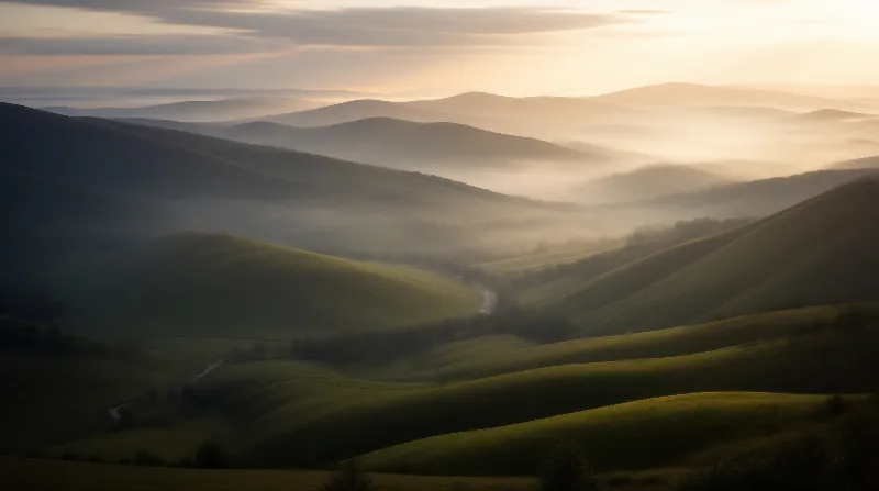 Misty Rolling Hills at Dawn