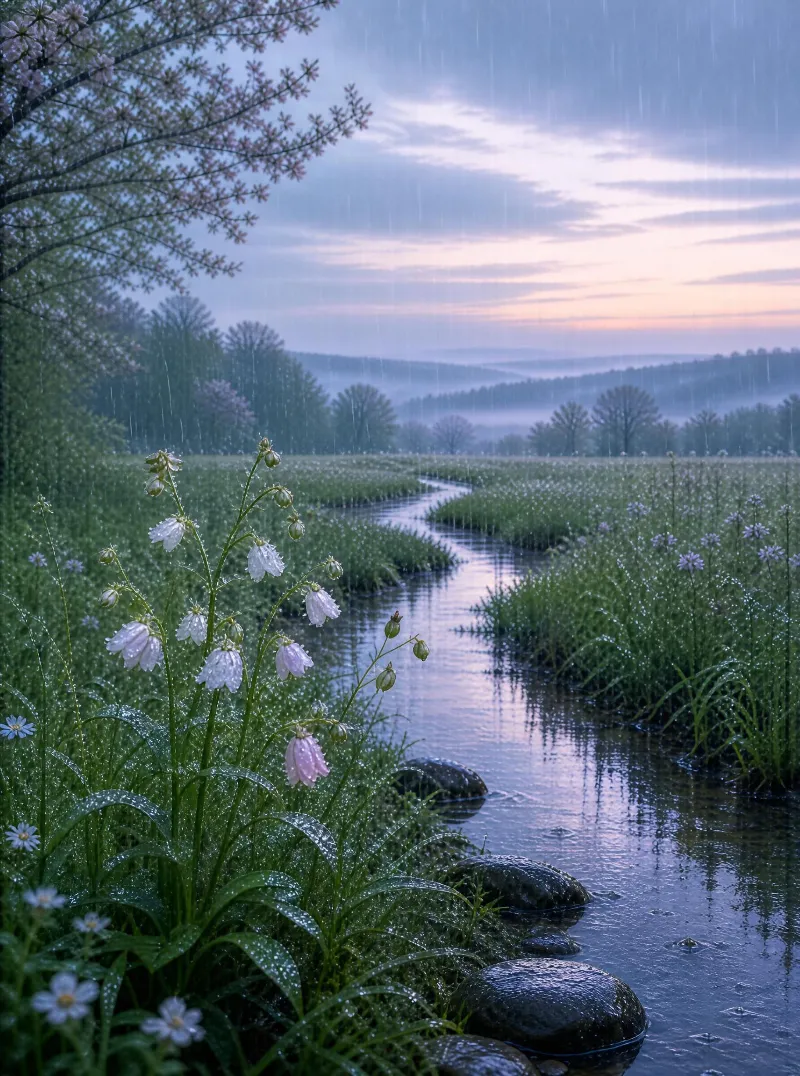 Rainy Meadow at Dawn